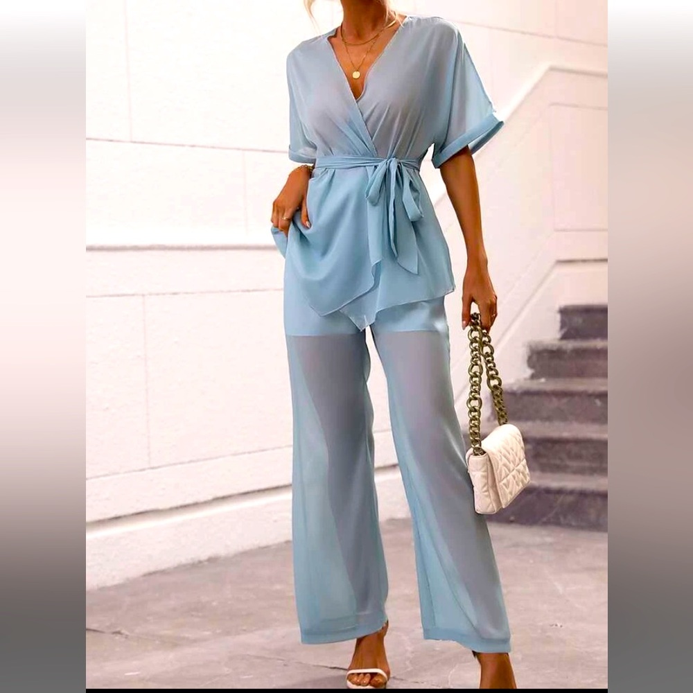 BRAND NEW: Baby Blue Chiffon Summer Jumpsuit